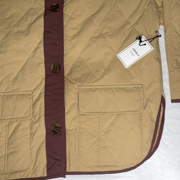 Forever 21 Khaki Quilted Jacket – Lightweight Button-Up Coat – Size S UNISEX - Picture 2 of 6